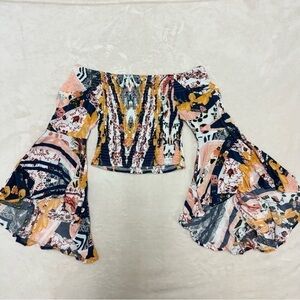 JAASE Boho Smocked Butterfly Sleeve Crop Top